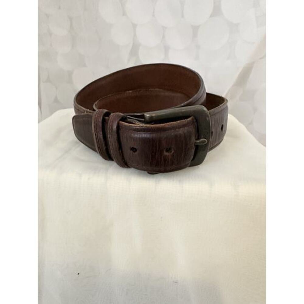 VTG COLUMBIA mens 38 cowhide leather brown belt FULL GRAIN TOP stitched THICK